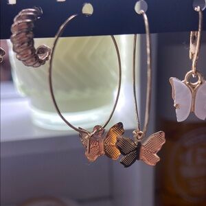 Gold Butterfly Hoop Earrings